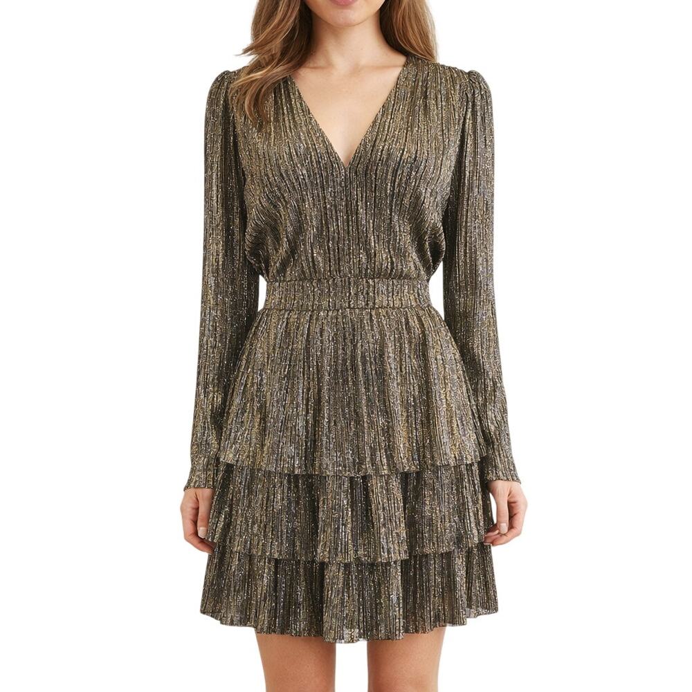 G.P.D. Women's Small Metallic Tiered Mini Dress Boho